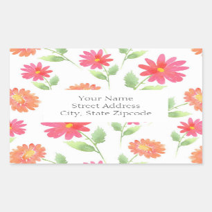 Sticker Rectangulaire Coral rose Peach Aquarelle Motif marguerite