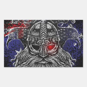 Sticker Rectangulaire Corbeaux d'Odin épées Mythologie Viking drapeau Au