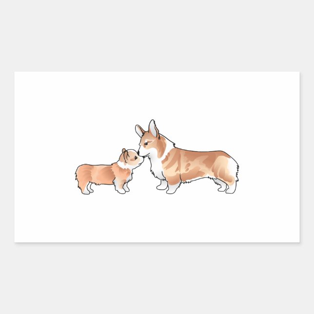 STICKER RECTANGULAIRE CORGI ADULTE ET PUP (Devant)