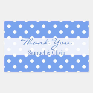 Sticker Rectangulaire Cornflower Blue Rectangle Polka Dotée Merci