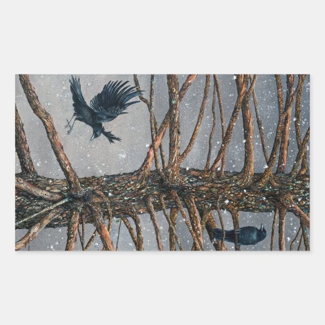 Sticker Rectangulaire Corvus Corvidae and the Cedar (Devant)