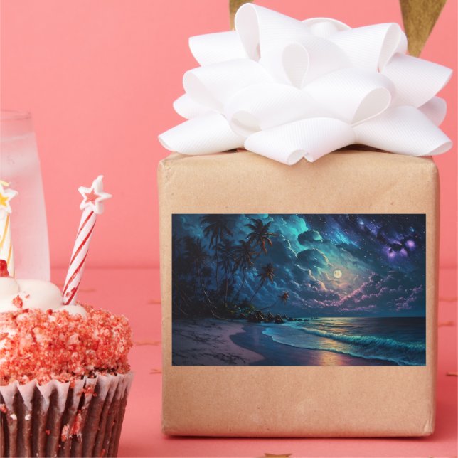 Sticker Rectangulaire Côte des étoiles, Maldives, Plage de nuit (Fête)