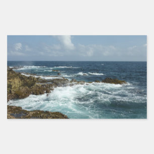 Sticker Rectangulaire Côte rocheuse d'Aruba et océan bleu