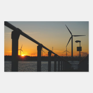 Sticker Rectangulaire Coucher de soleil avec moulin à vent, détente rela