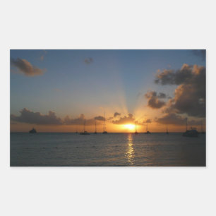 Sticker Rectangulaire Coucher de soleil avec voiliers Paysage tropical P