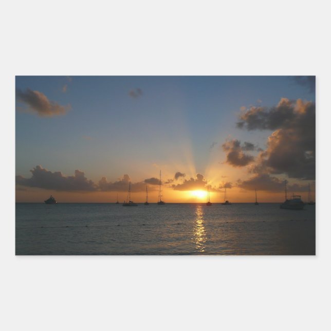 Sticker Rectangulaire Coucher de soleil avec voiliers Paysage tropical P (Devant)