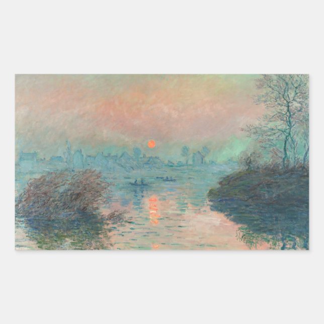 Sticker Rectangulaire Coucher de soleil de Monet sur la Seine Impression (Devant)