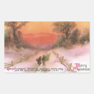 Sticker Rectangulaire Coucher de soleil Orangey sur la voie neigeuse Noë