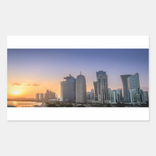 Sticker Rectangulaire Coucher de soleil sur la ville de Doha, Qatar