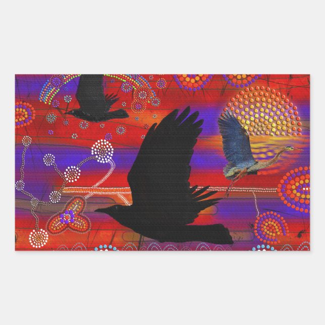 Sticker Rectangulaire Coucher de soleil sur le lac Wendouree Art aborigè (Devant)