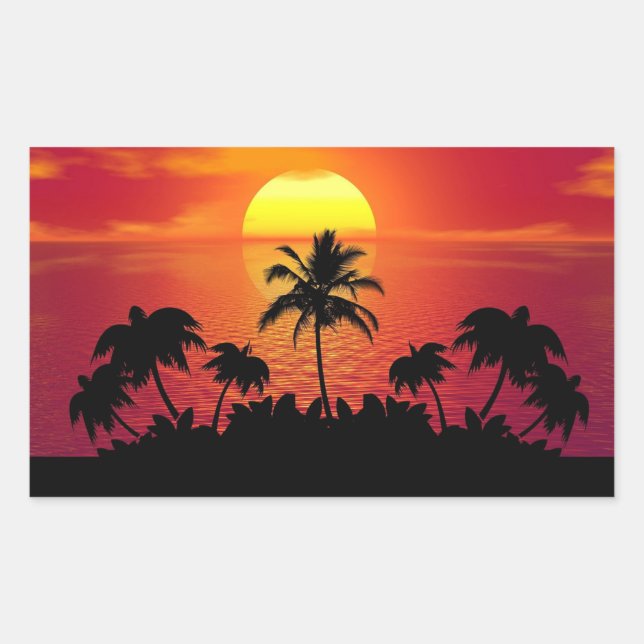 Sticker Rectangulaire Coucher de soleil tropical Palmiers Silhouette Pla (Devant)