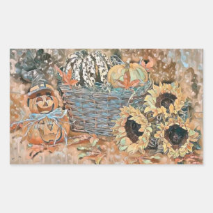 Sticker Rectangulaire Couleurs de chute vintage automne citrouilles aqua