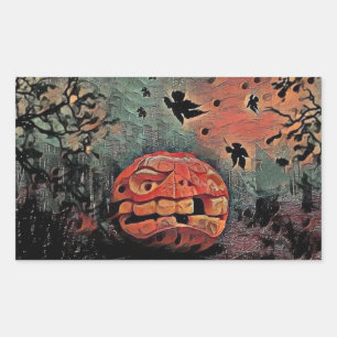 Sticker Rectangulaire Couleurs de chute vintage automne citrouilles aqua