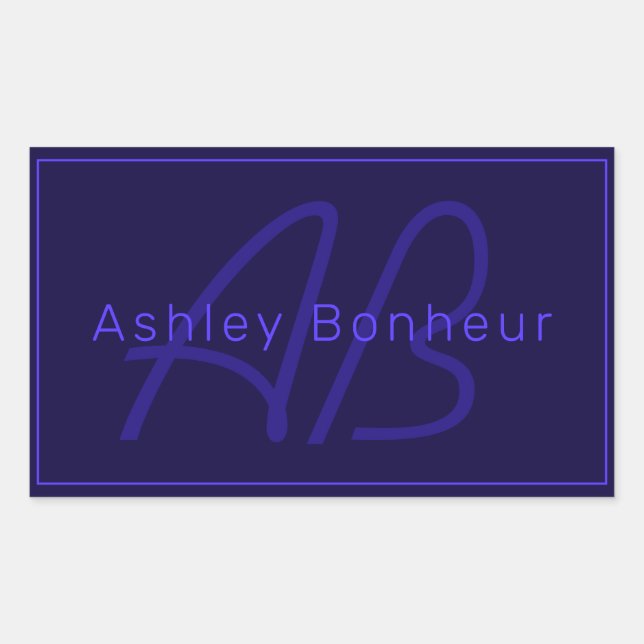 Sticker Rectangulaire Couleurs Deep Purple Modernes | Nom et Monogramme  (Devant)
