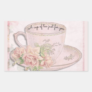 Sticker Rectangulaire Coupe de thé pour la fête des mères rose