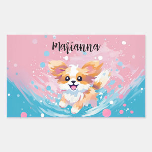 Sticker Rectangulaire Coupe Papillon Joueuse : Tache de rose et de bleu