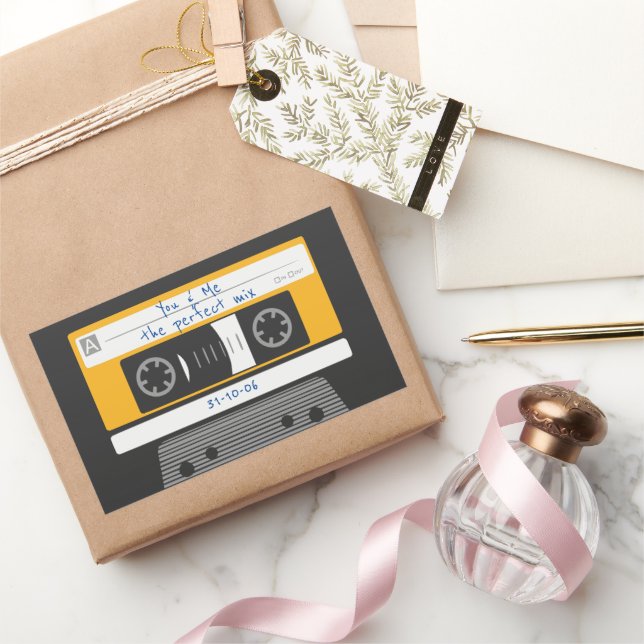 Sticker Rectangulaire Couple Anniversaire 1980's Vintage Cassette (Cadeaux)