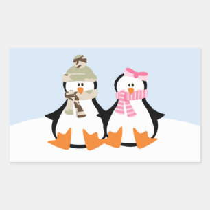 Sticker Rectangulaire Couple de pingouin militaire