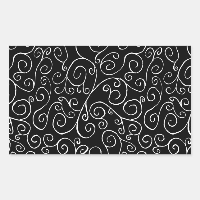 Sticker Rectangulaire Courbes de défilement blanches sur noir (Devant)