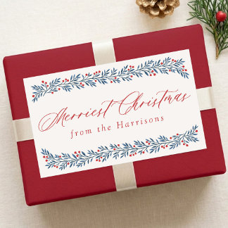 Sticker Rectangulaire Couronne de baies jolies Noël Personnalisé