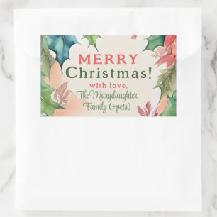 Sticker Rectangulaire Couronne de Noël Poinsettia Rouge et Vert