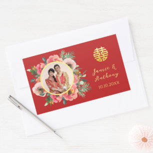 Sticker Rectangulaire Couronne florale rose moderne pour photo de mariag