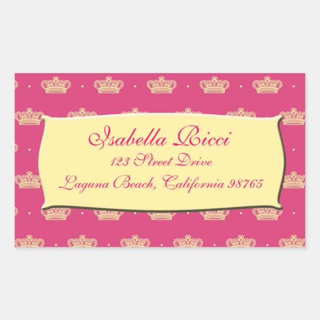 Sticker Rectangulaire Couronne royale rose (Devant)