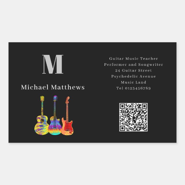 Sticker Rectangulaire Cours de musique de l'enseignant de guitare Code Q (Devant)
