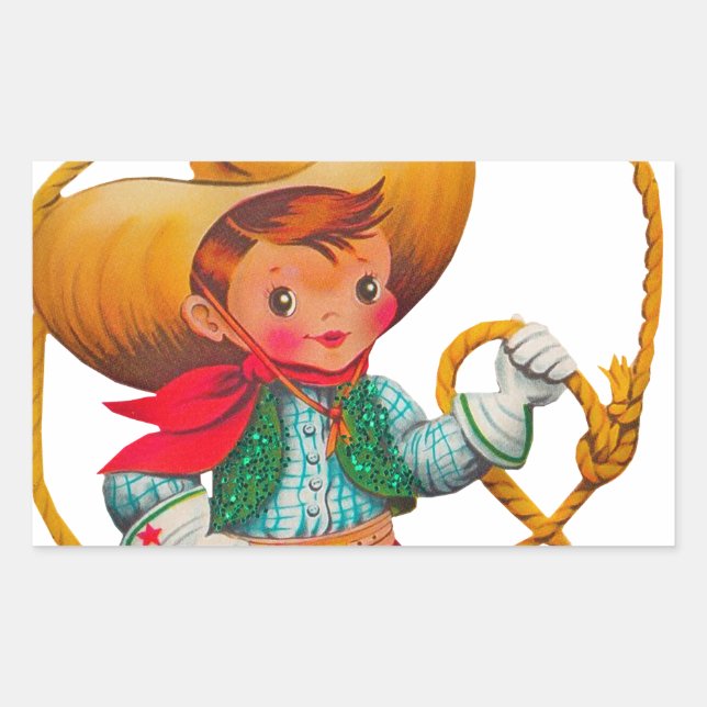 Sticker Rectangulaire Cowboy Retro Boy Child Cute Western (Devant)