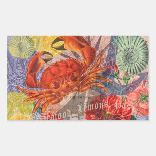 Sticker Rectangulaire Crabe Plage Nautique Art de la mer