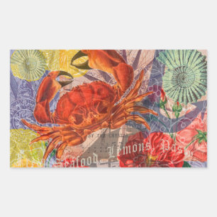 Sticker Rectangulaire Crabe Plage Nautique Art de la mer