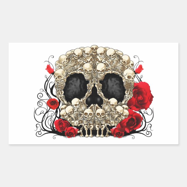 Sticker Rectangulaire Crâne à sucre - Design de tatouage (Devant)