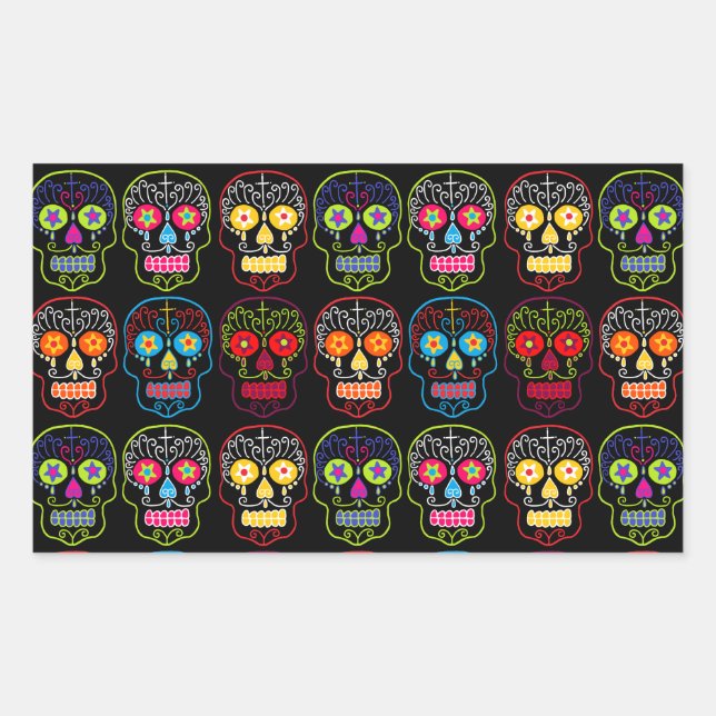 Sticker Rectangulaire Crâne à sucre noir (Devant)