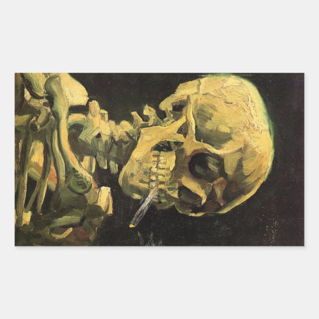 Sticker Rectangulaire Crâne avec cigarette allumée par Vincent van Gogh (Devant)