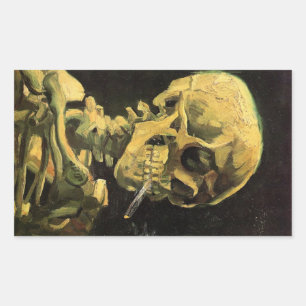 Sticker Rectangulaire Crâne avec cigarette brûlante par Vincent van Gogh
