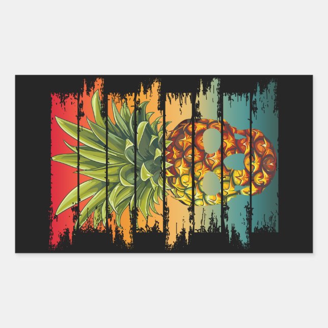 Sticker Rectangulaire Crâne de Ananas Vintage  (Devant)