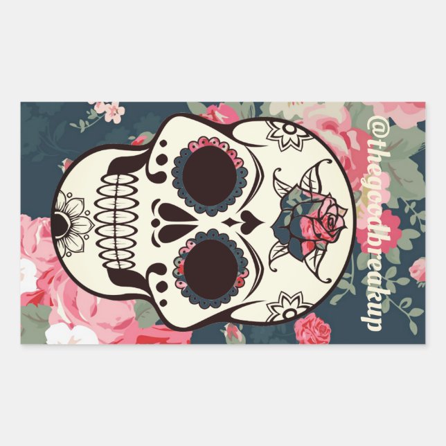 Sticker Rectangulaire Crâne floral (Devant)