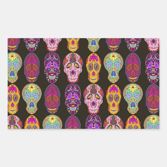 Sticker Rectangulaire Crânes de sucre Motif en 5 styles différents (Devant)