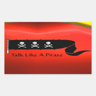 STICKER RECTANGULAIRE CRÂNES ET DRAPEAU DE PIRATE NOIR ROUGE CROISÉ D'OS
