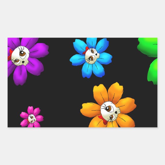 Sticker Rectangulaire Crânes fleuris (Devant)