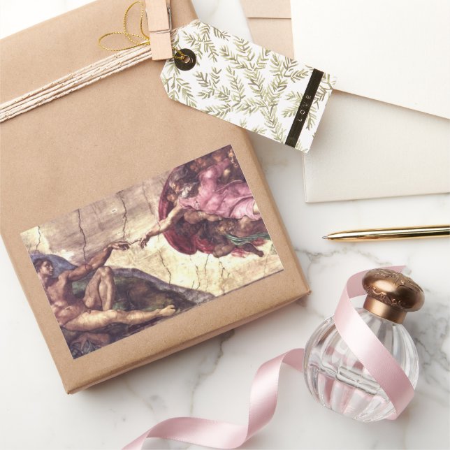 Sticker Rectangulaire Création d'Adam par Michel-Ange (Cadeaux)