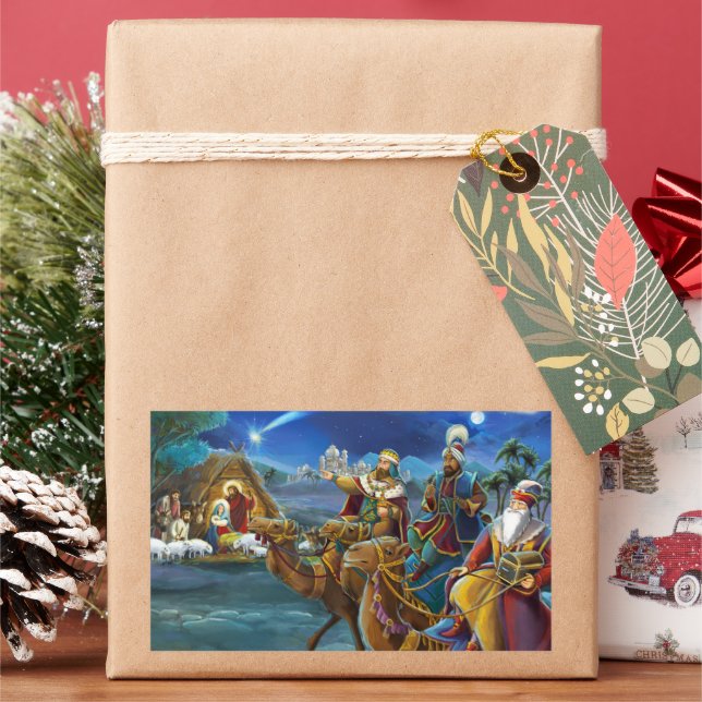 Sticker Rectangulaire Crèche avec les rois mages Vacances de Noël   (vacances)