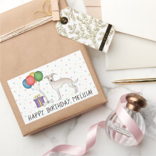 Sticker Rectangulaire Crème Italien Greyhound Cute Dog - Joyeux annivers