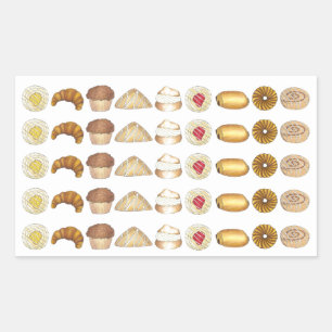 Sticker Rectangulaire Croissant en plateau de pâtisserie Danois Muffin