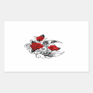 Sticker Rectangulaire Croissant mécanique avec roses rouges