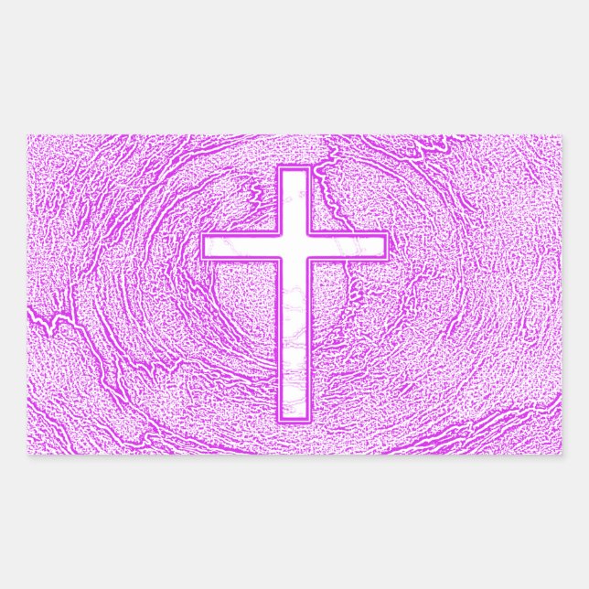 STICKER RECTANGULAIRE CROIX BLANCHE SOULIGNÉE EN ROSE (Devant)