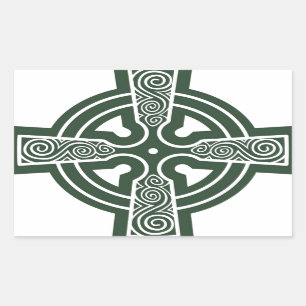 Sticker Rectangulaire Croix Celtique verte avec gravure Triskele