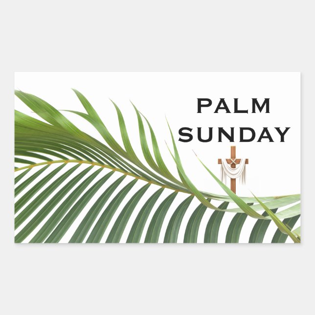 Sticker Rectangulaire Croix du dimanche des Rameaux avec palme verte  (Devant)