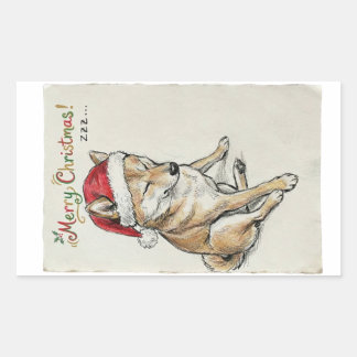 Sticker Rectangulaire Croquis rustique vintage de Shiba Inu pour Noël -