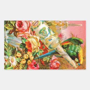 Sticker Rectangulaire Cru rose et perroquet